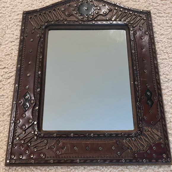 Vintage western style chocolate brown mirror,real leather.